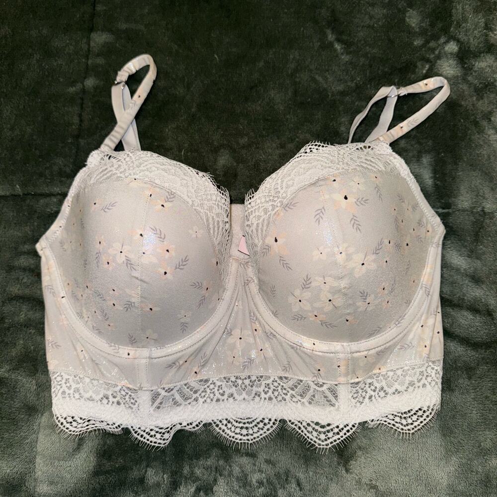 Victoria's Secret White Silver Bra Dream Angels Lined Demi Women's 34DD‎ 6 Clasp